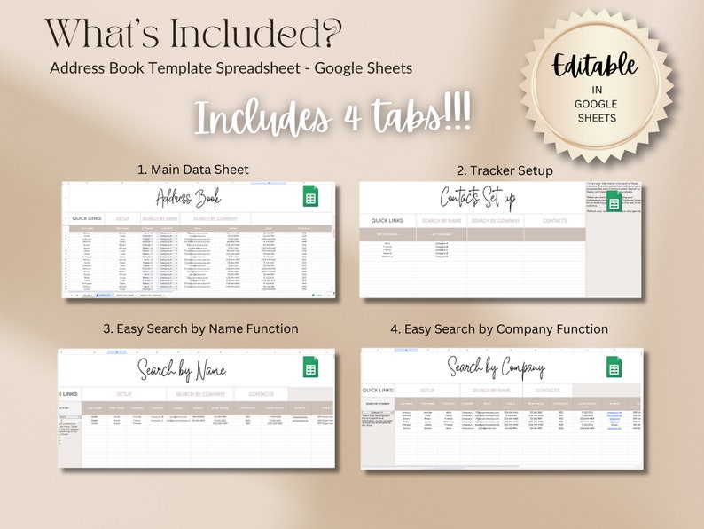 Contact List Address Book Google Sheets Spreadsheet Template Etsy