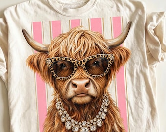 Vache glam PNG, Design en sublimation animaux de la ferme kawaii, bébé vache Highland Clipart (téléchargement numérique)