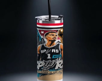 Diseño PNG para vaso térmico estilo cómic de los Spurs Wembanyama (descarga digital)