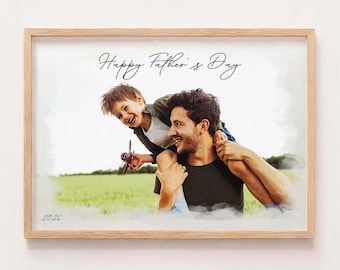 Retrato personalizado de padre e hijo en papel, ilustración fotográfica a medida (descarga digital)