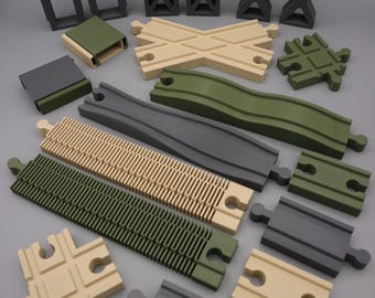 Large expansion set of crossings and connectors for wooden railways compatible with Brio, Ikea, and Lidl (children's toy or gift)