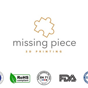 Missing Piece 3D Printing Logo, sowie diverse Siegel und Zertifikate