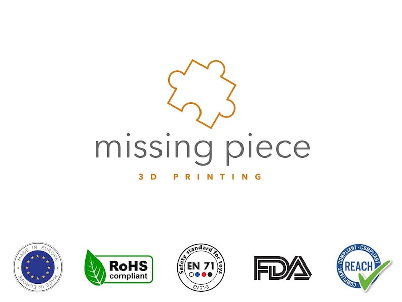 Missing Piece 3D Printing Logo, sowie diverse Siegel und Zertifikate
