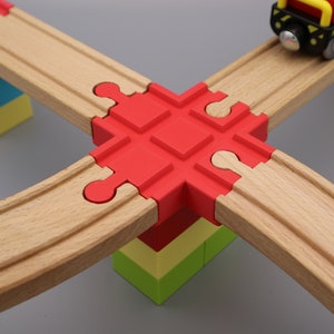 Duplo adapter crossing 4-way for child wooden railway compatible with Brio, Ikea, Lidl (children's toy or gift)
