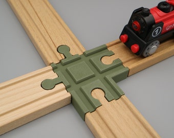 4-way crossing mini for child wooden railway compatible with Brio, Ikea, Lidl (children's toy or gift)