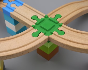 Duplo adapter 4-way crossing mini for child wooden railway compatible with Brio, Ikea, Lidl (children's toy or gift)