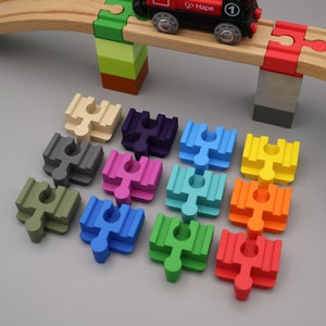 Duplo-Adapter für Holzeisenbahn-Schienen, geeignet für Brücken, in bunten Farben