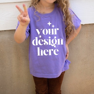 Comfort Colors C9018 Kids Shirt Violet Shirt Mockup - Trendy Shop Mockup - Oversized T Shirt Tee Childrens Toddler Youth Model Mockup