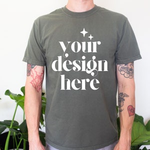 Comfort Colors C1717 Sage Mens Shirt Mockup - Trendy Shop Mockup - Oversized T Shirt Model PoD Mockup