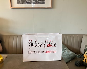 Personalised Ruby Wedding Anniversary Gift Bag, Any Year, Custom Name and anniversay, Golden wedding, silver wedding, platinum wedding pearl