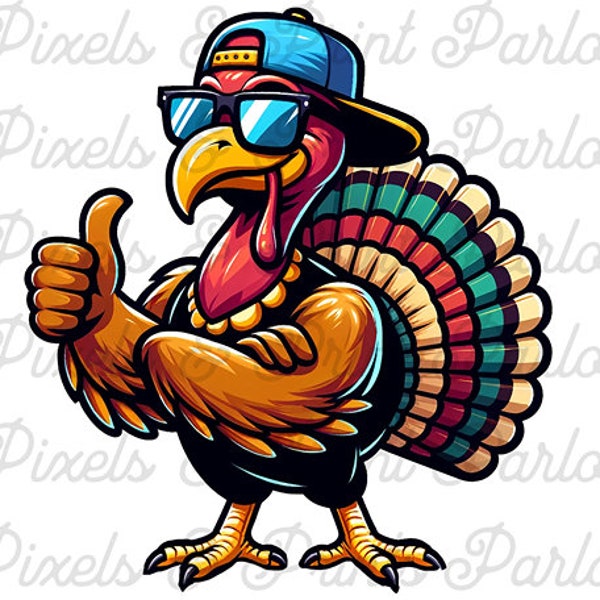 Funny Thanksgiving Turkey PNG, Too Cool Cartoon Turkey Art Print, Thanksgiving PNG Design for Sublimation Transfers. Thanksgiving Boys.