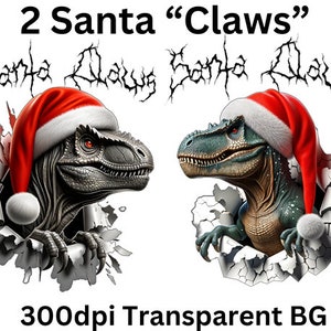 Christmas Dinosaur PNG, Santa CLAWS T-Rex Holiday Graphic Mini Bundle. Christmas for boy's, Monster Lovers, Dino Fiends! Sublimation Design.