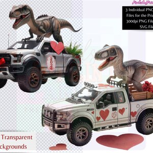 Dinosaur Valentine SVG, Boys Valentine PNG, Pickup Truck PNG, Kids Valentine Digital Download, Dino Sublimation Design, Heart Crusher Files.