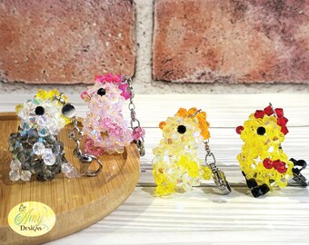 Beaded Crystal Chick Keychain, Handmade Bag Charm