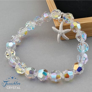 Pulseira de contas com pingente de aço inoxidável e contas redondas Swarovski