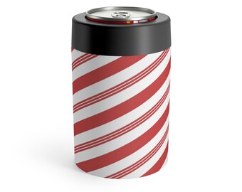 Christmas Cheer Peppermint Stick Can Holder, Holiday Beverage Holder, Festive Drink Sleeve, Xmas Drink Cozy, Winter Party Accessory,