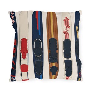 Water Skis Lake House Outdoor Pillow, Nautical Skiing Decor image 11