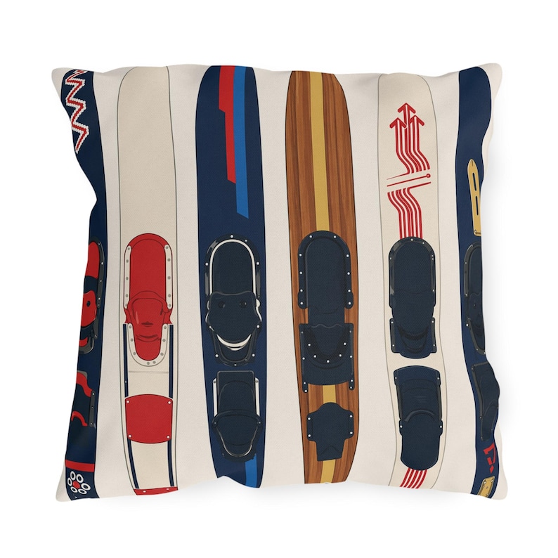 Water Skis Lake House Outdoor Pillow, Nautical Skiing Decor image 11