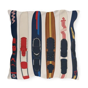 Water Skis Lake House Outdoor Pillow, Nautical Skiing Decor image 14