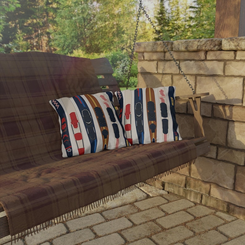 Water Skis Lake House Outdoor Pillow, Nautical Skiing Decor image 10