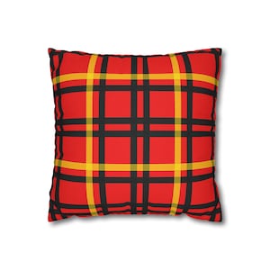 Black Red Yellow Tartan Plaid Pillow Cover, Germany Colors