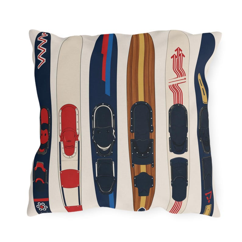 Water Skis Lake House Outdoor Pillow, Nautical Skiing Decor image 4