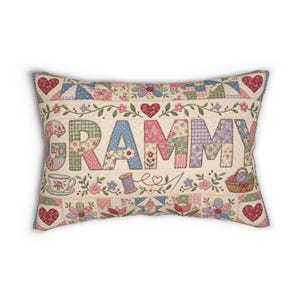 Grandma Patchwork Typography Lumbar Pillow