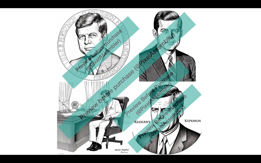 President John F. Kennedy Coloring Pages Set of 4 Pdfs With Etsy