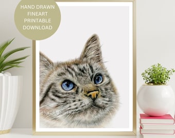 Katze Zeichnung - Portrait Zeichnung - Katze Wand ART- PRINTABLE download