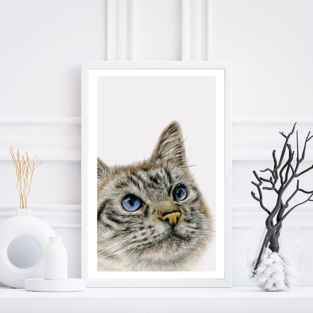 Cat Drawing Tabby Cat Portrait Drawing Cat Wall ART PRINTABLE Download