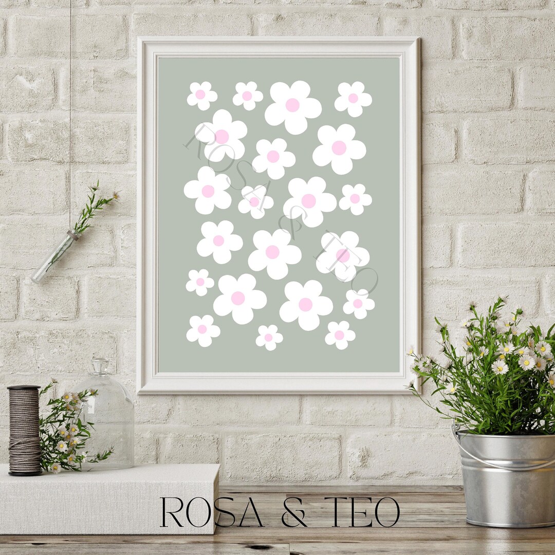 Daisies Wall Art Sage Green Wall Art Digital Print Floral Etsy Australia