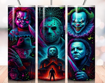 Horror Movie Villains Tumbler Wrap | Slasher Film Design (Digital Download)
