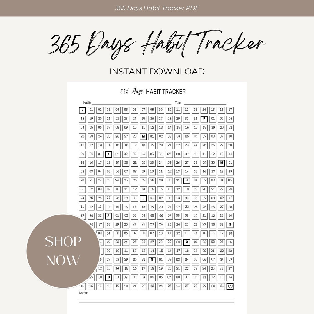 365 Day Habit Tracker Printable PDF Monthly Habit Tracker - Etsy