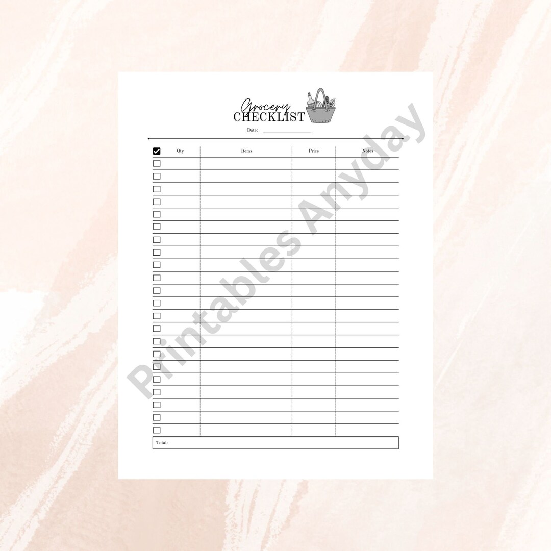 Grocery List Printable Digital Download Black/white Grocery - Etsy