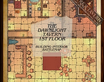 Dungeons and Dragons Virtual Tabletop Digital Map Download | DnD Battle Map | Interior | Owlbear | Roll20 | 1st Floor | The Dawnlight Tavern