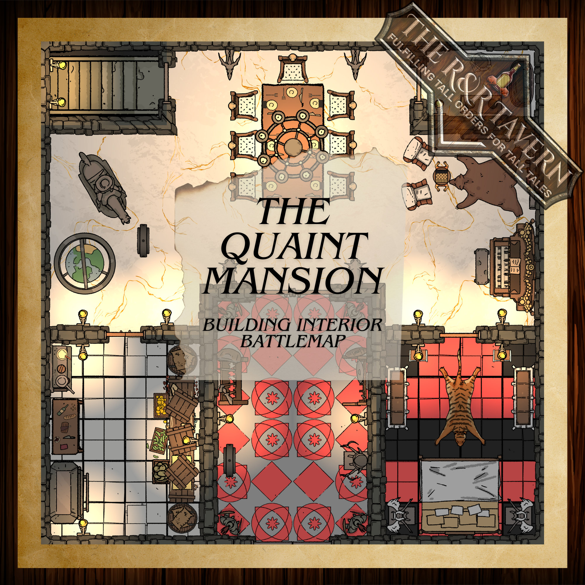 Dungeons and Dragons Virtual Tabletop Digital Map Download | DnD Battle Map | Grand Hall | Kitchen | Owlbear | Roll20 | The Quaint Mansion