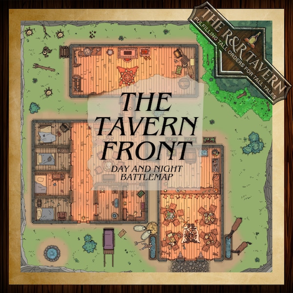 Dungeons and Dragons Virtual Tabletop Digital Map Download | DnD Battle Map | Hideout | Owlbear | Roll20 | The Tavern Front | Day/Night Maps