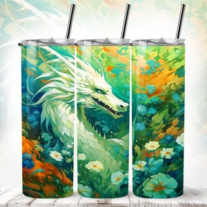Chinese Zodiac Dragon 20 oz Skinny Tumbler Sublimation Design, Straight And Tapered Tumbler Wrap, Instant Digital Download PNG