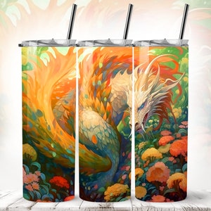 Chinese Zodiac Orange Dragon 20 oz Skinny Tumbler Sublimation Design, Straight And Tapered Tumbler Wrap, Instant Digital Download PNG