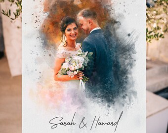 Custom Couple Watercolour Portrait From Photo, Watercolour Painting from Photo, Wedding Illustration, Custom Wedding Print, Anniversary Gift