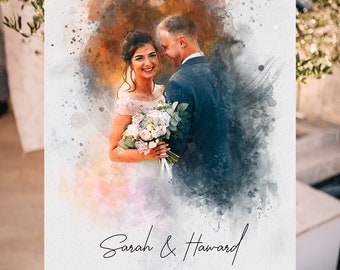 Custom Couple Watercolour Portrait From Photo, Watercolour Painting from Photo, Wedding Illustration, Custom Wedding Print, Anniversary Gift