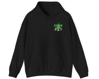 Felpa con cappuccio con logo a gancio ILWU / Maglione Longshoreman Union nero e verde fluorescente