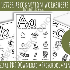 Planilhas de correspondência de reconhecimento de cartas pré-escolares - ensino em casa, pacote de planilhas, planilhas pré-escolares, jardim de infância, para impressão