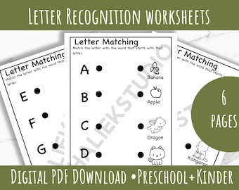 Pre-school Kinder Letter Recognition Worksheets - Homeschool, Worksheet Bundle, Preschool Worksheets, Kindergarten, Printable, Homeschool