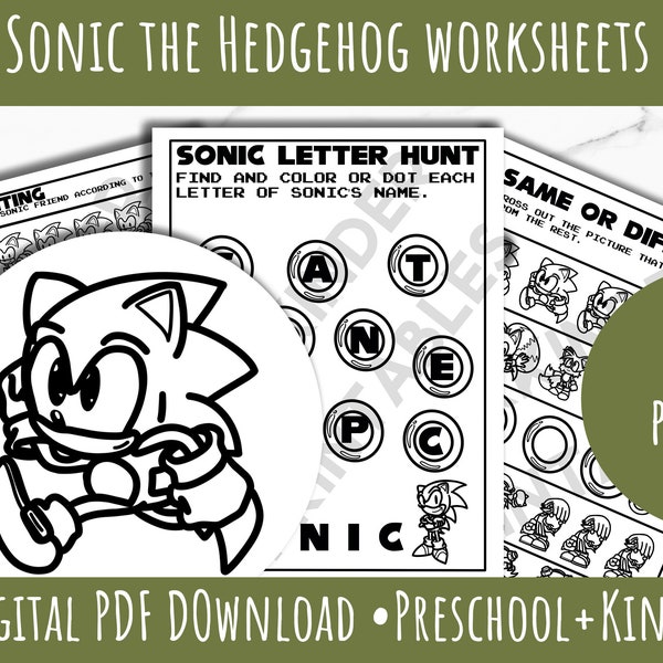 Pre-school Kinder Sonic the Hedgehog Themed Worksheets - Homeschool, Worksheet Bundle, Preschool Worksheets, Kindergarten, Printable
