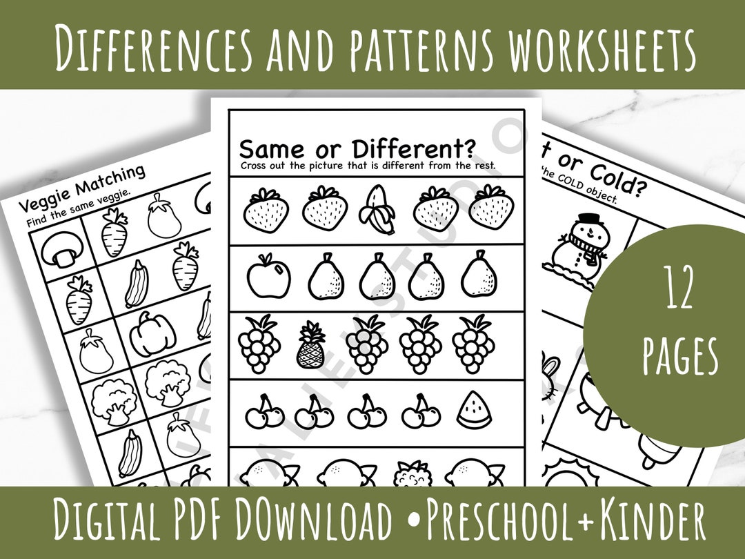 Preschool Kinder Differences and Patterns Worksheets (digital Download ...