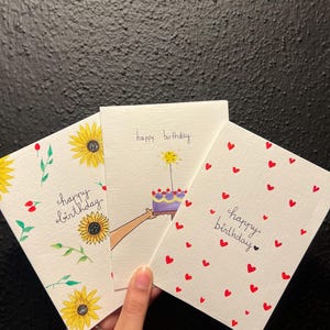 Pack de 3 tarjetas de cumpleaños con mensaje “Feliz Cumpleaños” / Hecha a mano con pintura acrílica/ regalo para novia, novia, el, ella