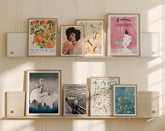 Set of 8 Wood Frame Mockup,3x4 Room Gallery Wall Mockup,Minimal Frame Mock-Up,Art Print Display,Print Poster Mockup,Picture Frame Mockup Psd