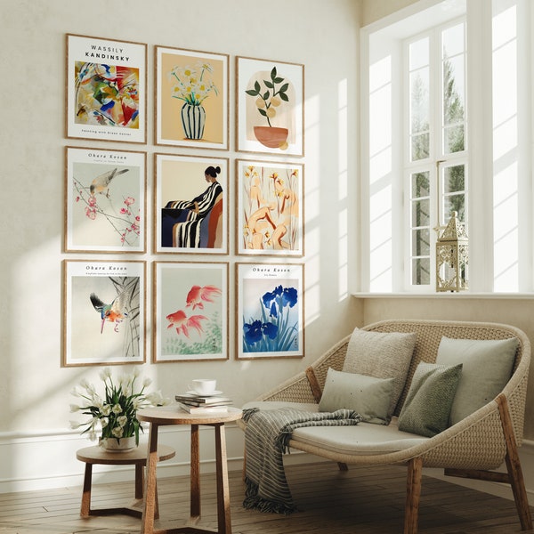 Galerij Frame Set Mockups, 9 Frames Boho Houten Frame Mockup 8x10 Verticale Frame Mockup in het interieur, Print Poster Mockup, Art Print Mockup