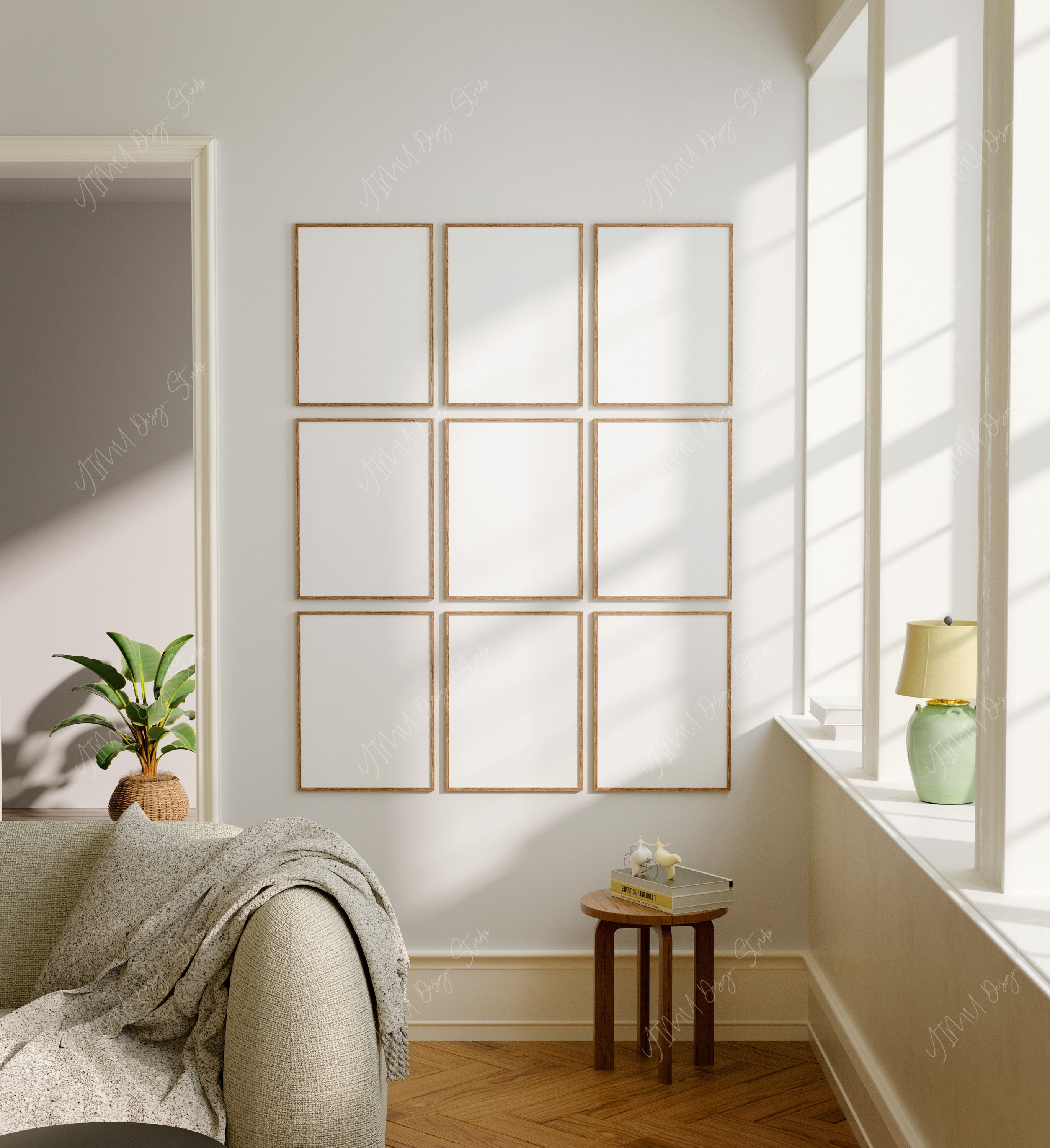 Gallery Frame Set Mockups,9 Frames Boho Wood Frame Mockup 3x4